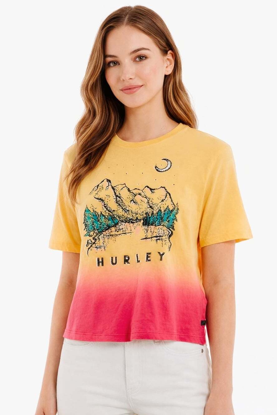 Hurley Womens Moonlake Tie Dye Cropped T-Shirt Multicoloured Medium NWT Cr25 New